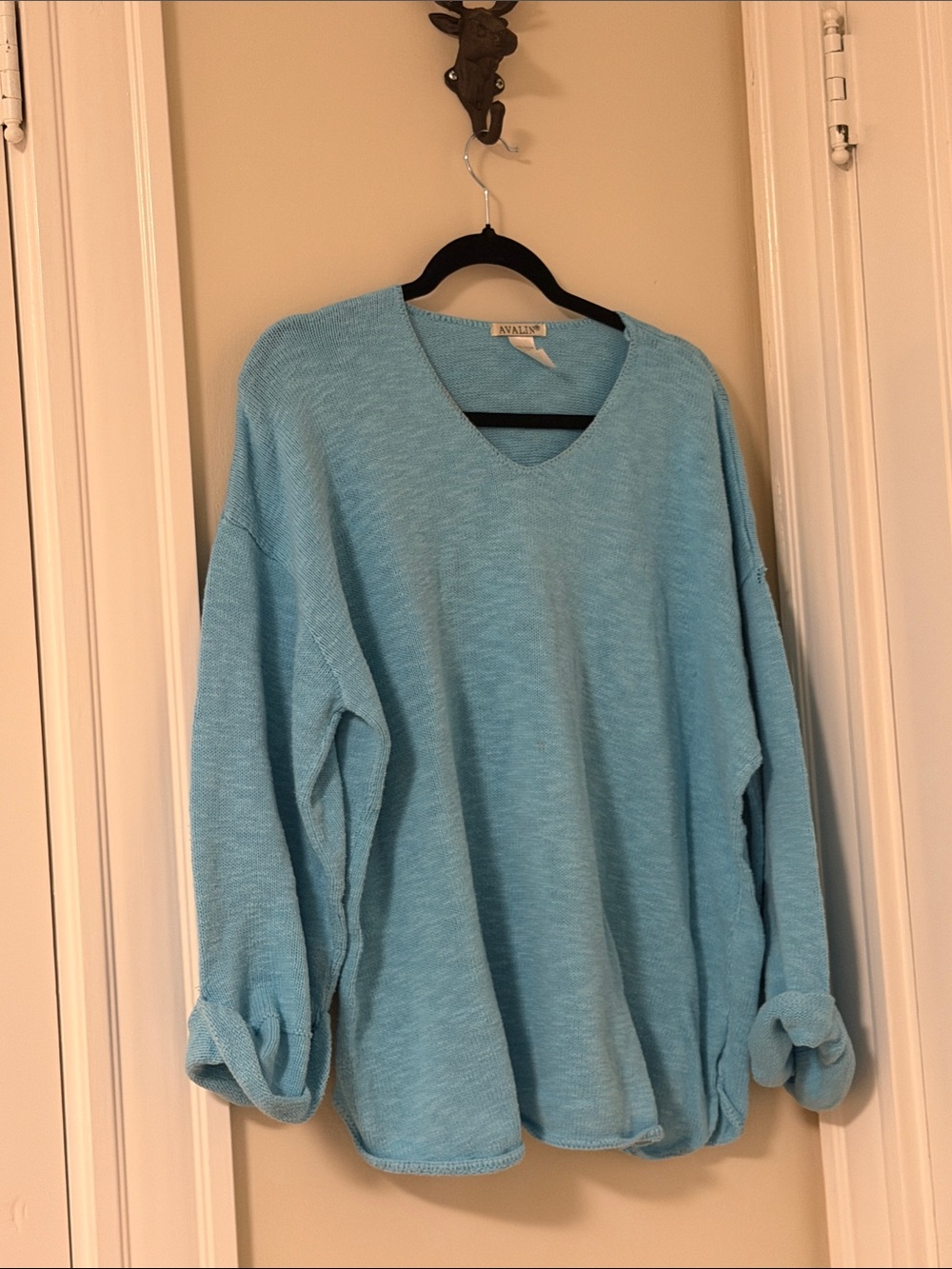 Light Blue V-Neck Knit Sweater for Women